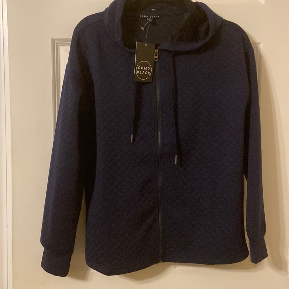 NWT COMO BLACK Quilted Zip Hoodie in Navy